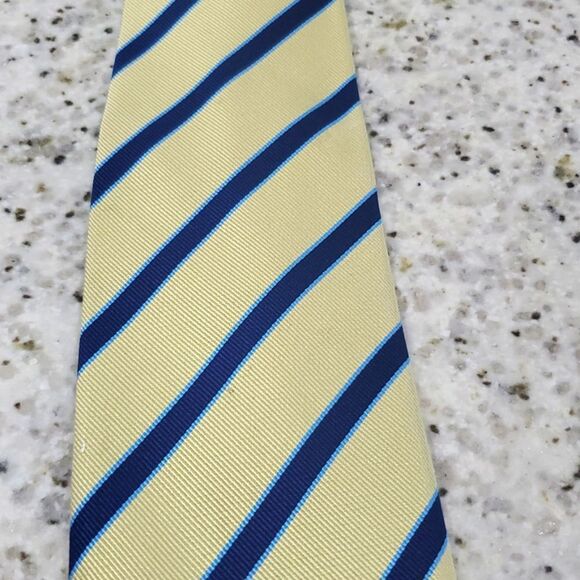 Duck Head 100% Silk Yellow/ Blue Stripe Pattern Made in USA Tie Necktie 3.5x62 - Picture 4 of 4